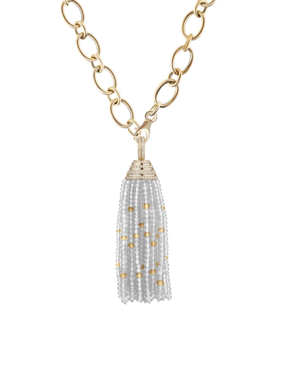 Goshwara Women's Beyond 18k Yellow Gold, Moon Quartz & 0.59 Tcw Diamond Tassel Pendant Necklace