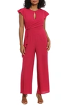 London Times Cap Sleeve Keyhole Wide Leg Jumpsuit In Cherry In Cherry