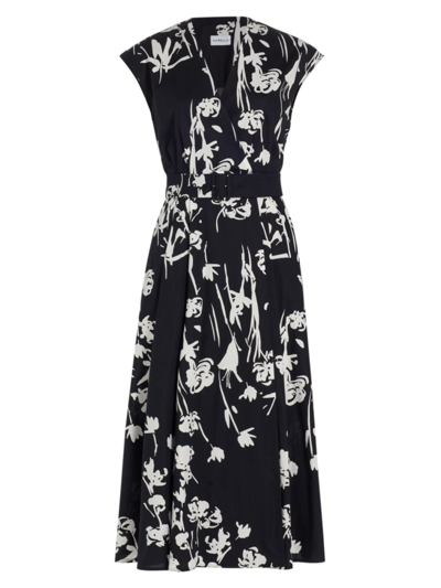 Marella Taxi Belted Floral-print Midi Wrap Dress In Black Floral