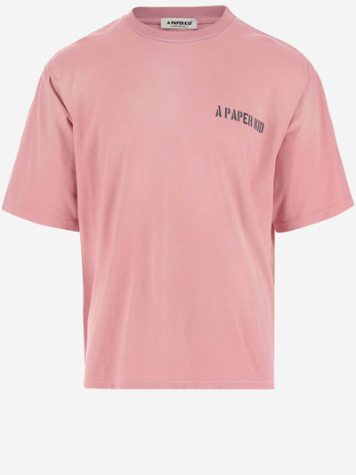 A Paper Kid Cotton T-shirt With Logo In Coral Red