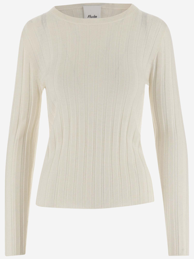 Allude Ribbed Wool Pullover In White