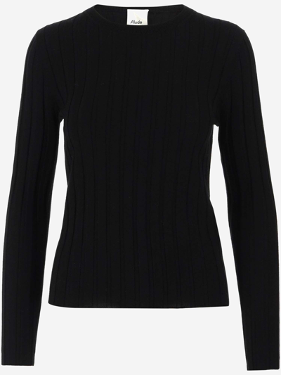 Allude Ribbed Wool Pullover In Black