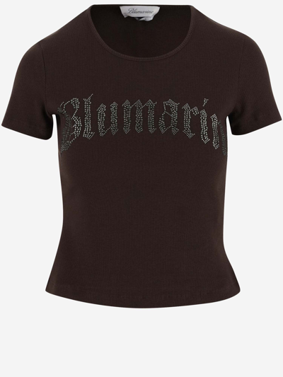 Blumarine Stretch Cotton T-shirt With Logo In Brown