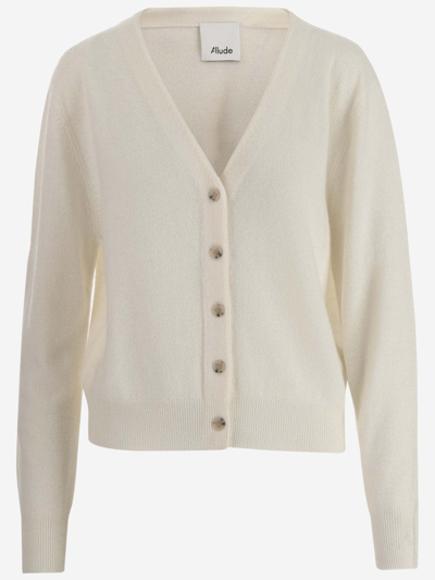Allude Wool And Cashmere Blend Cardigan In White
