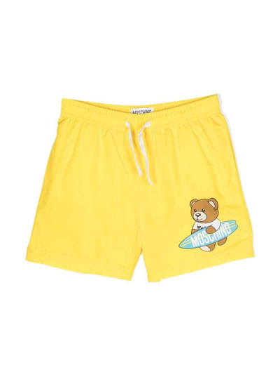 Moschino Kids' Teddy Bear Swim Shorts In Yellow