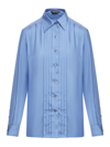 Tom Ford Light-blue Pleated Shirt In Silk Blend Woman In Stone Blue