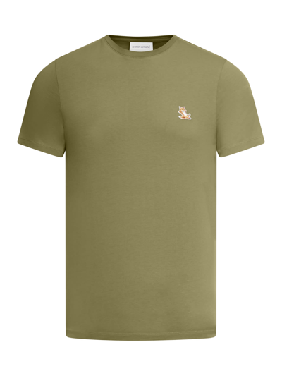 Maison Kitsuné Chillax Fox Patch Regular Tee Shirt In Military Green