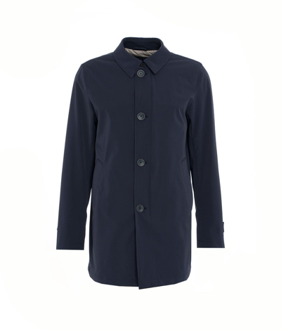 Herno Single-breasted Long Sleeved Trench Coat In Blue