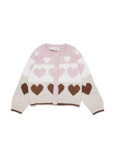 Monnalisa Kids' Super-soft Hearts Cardigan In Pink