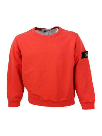 Stone Island Kids' Cotton Sweatshirt With Crew Neck And Logo On The Sleeve In Orange