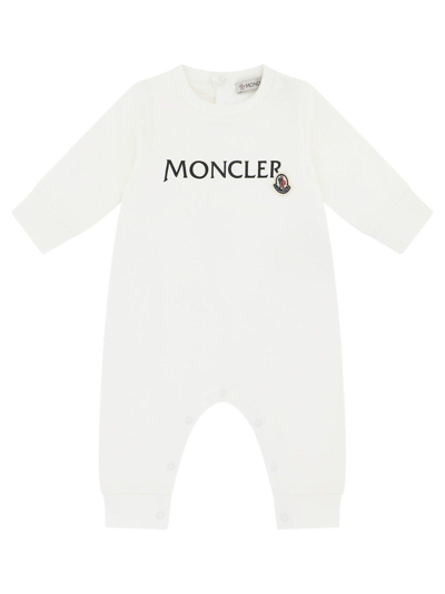 Moncler Babies' Logo-printed Long Sleeved Rompers In White