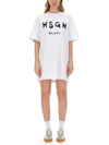 Msgm Printed Logo T-shirt Dress In Bianco