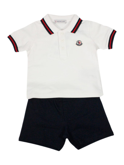 Moncler Kids' Complete With Short Sleeve Polo Shirt And Shorts With Elastic Waist In White