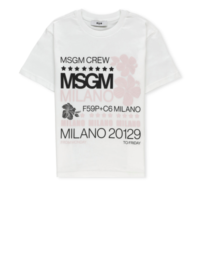 Msgm Kids' Cotton T-shirt In White