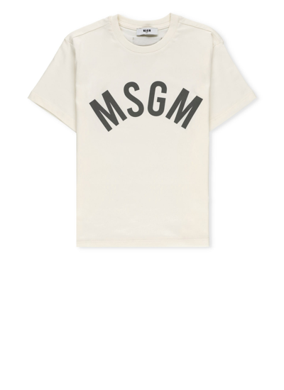 Msgm Kids' Cotton T-shirt In Ivory