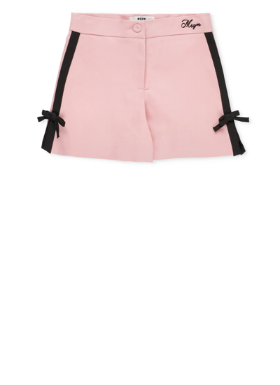 Msgm Kids' Cotton Blend Shorts In Pink