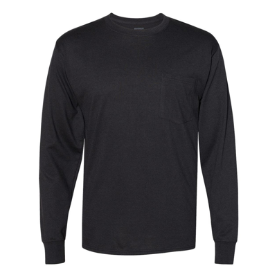Hanes Workwear Long Sleeve Pocket T-shirt In Black