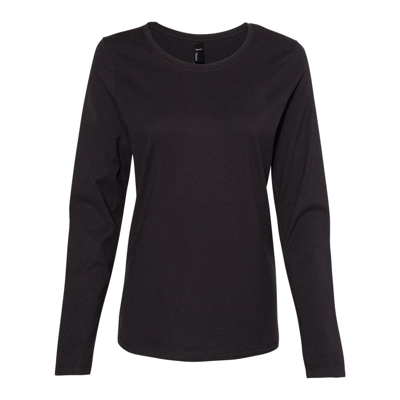 Hanes Perfect-t Womens Long Sleeve Scoopneck T-shirt In Black