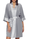 Pj Harlow Shala Knit Robe With Pockets And Satin Trim In Dark Silver In Multi