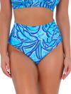 Sunsets Printed Fold-over High-waist Bikini Bottom In Seaside Vista