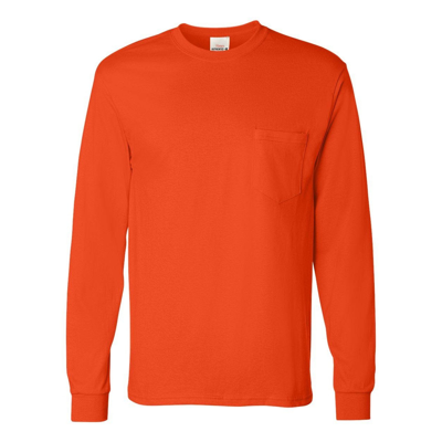 Hanes Authentic Long Sleeve Pocket T-shirt In Orange