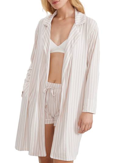 Bare Cool Jade Piped Robe In Ecru Stripe