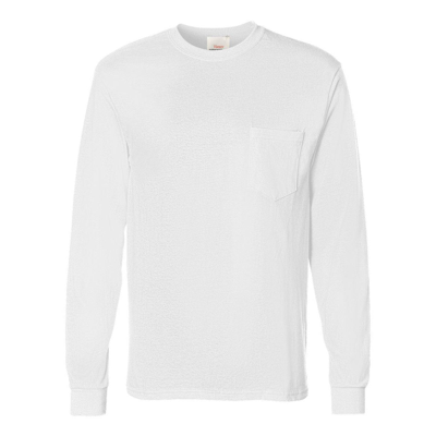 Hanes Authentic Long Sleeve Pocket T-shirt In White