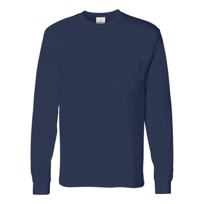 Hanes Authentic Long Sleeve Pocket T-shirt In Blue