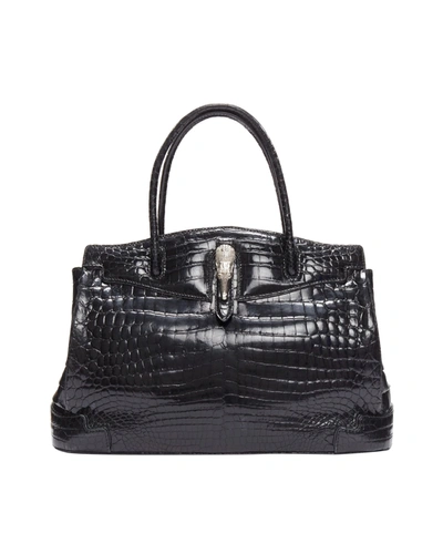 Other Designers Kwanpen Black Polished Scaled Leather Silver Animal Buckle Executive Tote Bag