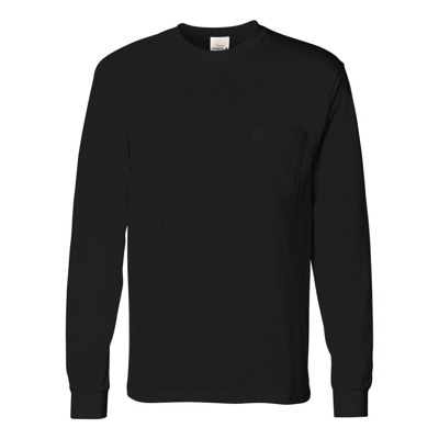 Hanes Authentic Long Sleeve Pocket T-shirt In Black