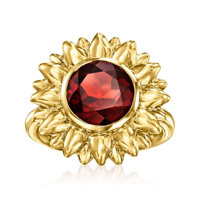 Ross-simons Garnet Flower Ring In 18kt Gold Over Sterling In Red