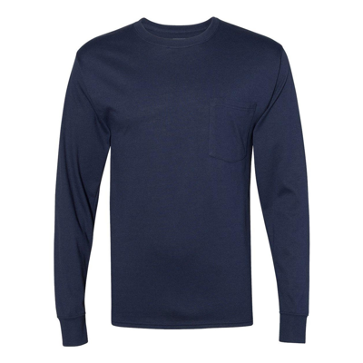 Hanes Workwear Long Sleeve Pocket T-shirt In Blue