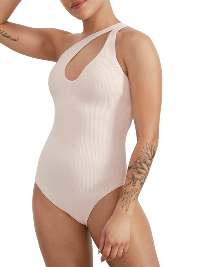 Sanctuary Swim Sandbar Solid One-shoulder One-piece In White Sands