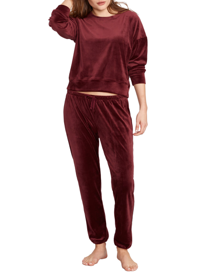 Bare The Cozy Velour Lounge Set In Bordeaux