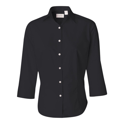 Van Heusen Women's Three-quarter Sleeve Baby Twill Shirt In Black
