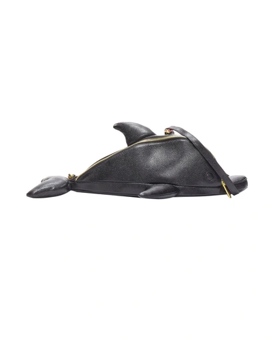 Thom Browne Rare  Mini Dolphin Black Pebbled Leather Crossbody Bag