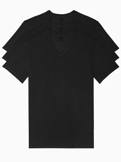 Calvin Klein Cotton Stretch Moisture Wicking V Neck Tees, Pack Of 3 In Black