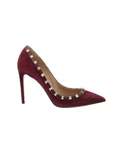 Valentino Garavani Rockstud Pointed Toe Pumps In Burgundy Suede In Red