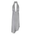 Elisabetta Franchi Satin Midi Dress With Asymmetric Skirt In Grey