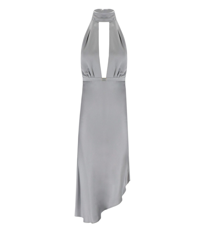 Elisabetta Franchi Piombo Satin Midi Dress In Grey