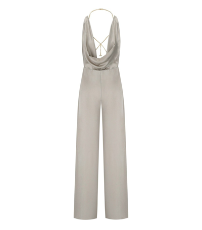 Elisabetta Franchi Pearl Grey Jumpsuit With Accessory