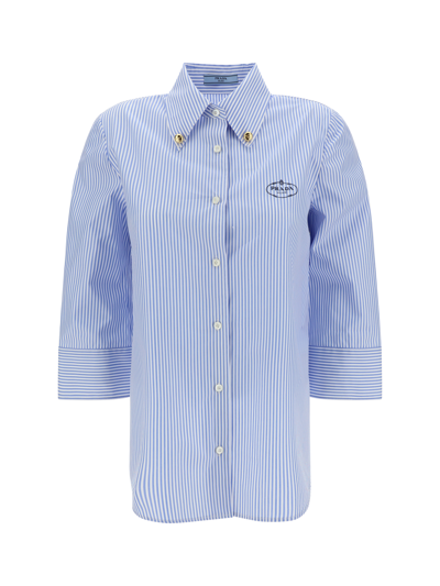 Prada Shirt In Bianco+azzurro