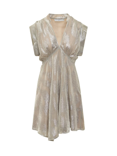 Iro Brandi Metallic Draped V-neck Mini Dress In Silver