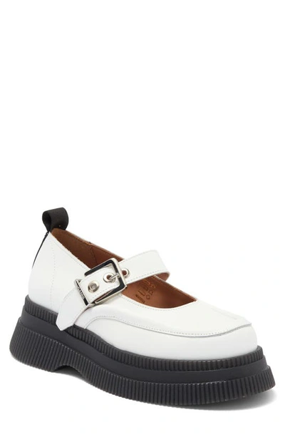 Ganni 55mm Leather Mary Jane Loafers In Egret