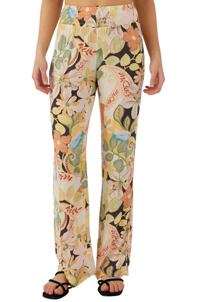 O'neill Juniors' Floral-print Johnny Elastic-waist Straight-leg Pants In Black
