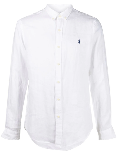 Polo Ralph Lauren Camicia In Lino Slim-fit In White