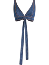 Etro Wraparound Denim Triangle Crop Top In Blue