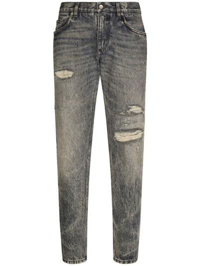 Dolce & Gabbana Jeans Slim Con Effetto Vissuto In Blue