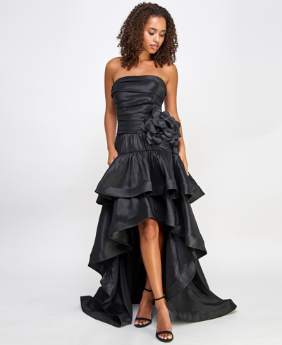 City Studios Juniors' Strapless High-low Taffeta Gown, Created For Macy's In Black