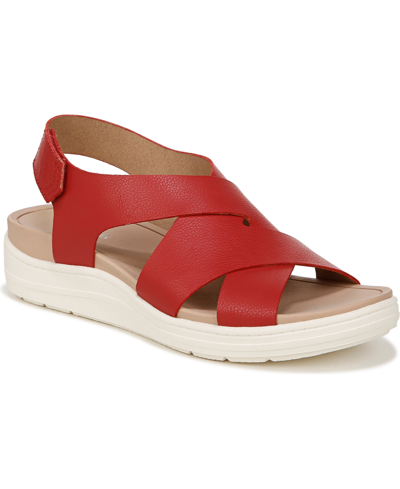 Dr. Scholl's Women's Time Off Sea Slingback Wedge Sandals In Heritage Red Fax Leather